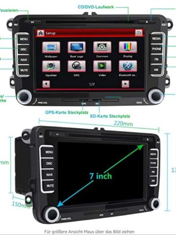 AWESAFE Autoradio mit Navi für Volkswagen Seat und Skoda, 2 Din Radio mit 7 Zoll Touchscreen Monitor, unterstützt Lenkradsteuerung Mirrorlink Bluetooth CD DVD