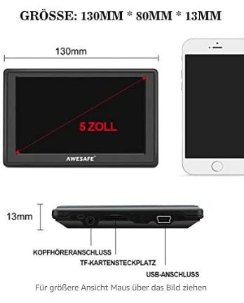 AWESAFE Navigationsgeräte für Auto LKW 5 Zoll Touchscreen Navigation Lebenslang Kostenloses Kartenupdate 2020 Europa-Karte